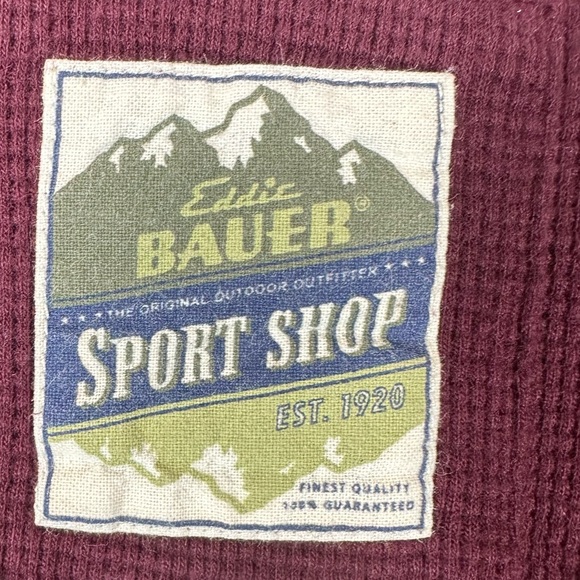 EDDIE BAUER Men's XXL Vintage Sport Shop Waffle Knit Maroon Henley - Picture 3 of 11